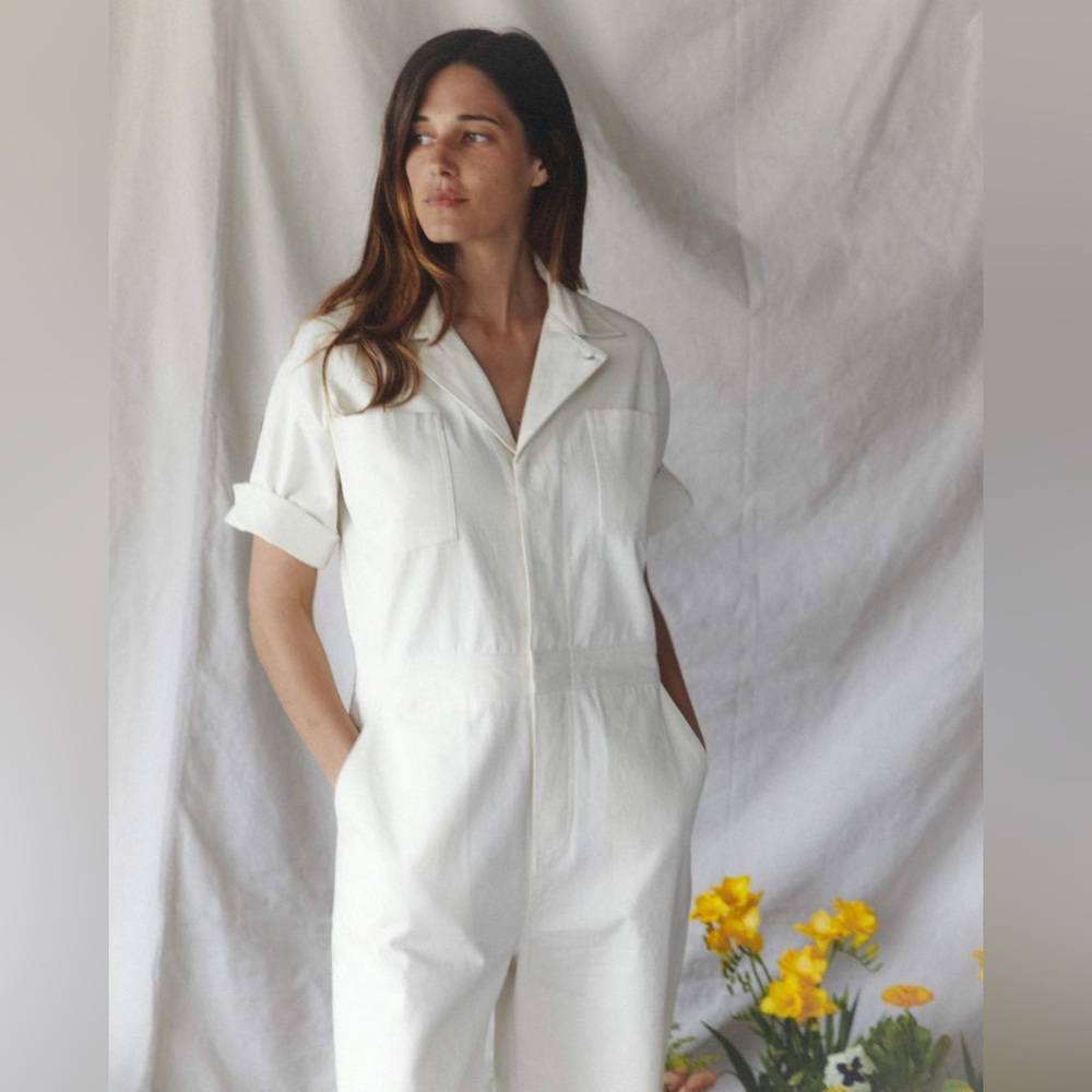 Christy Dawn Twill Jumpsuit NWT | Alabaster White Denim Boilersuit | XS